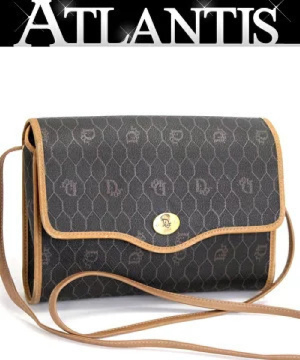 Christian Dior Shoulder Bag Honeycomb x Leather Black